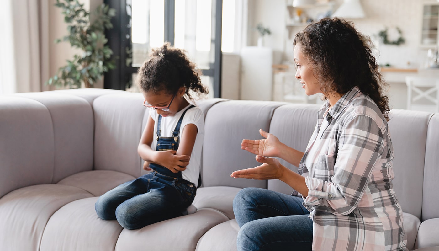 A mother tries to reason with her whining daughter.